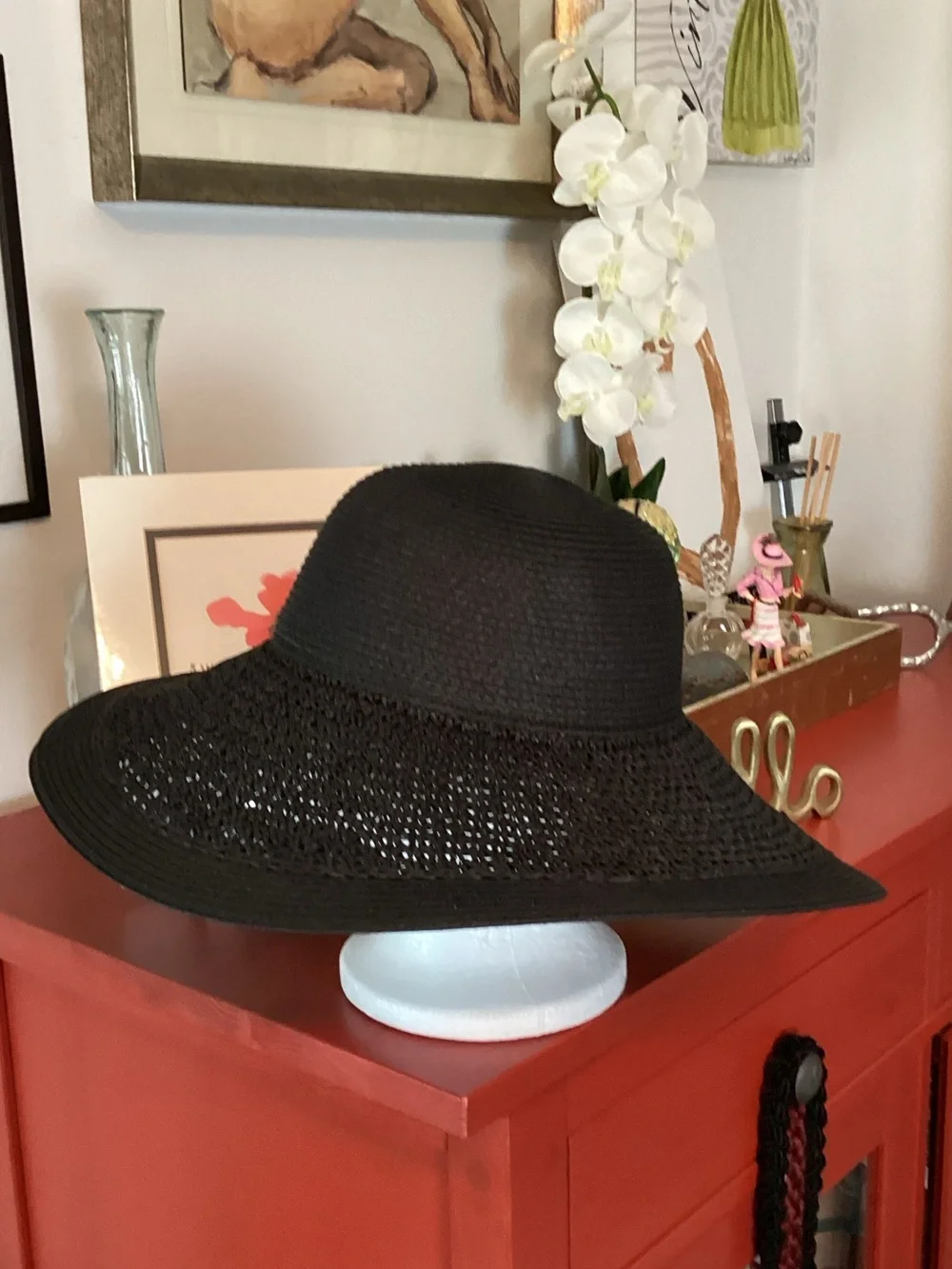 J. Crew Black Wide-Brim Straw Sun Hat